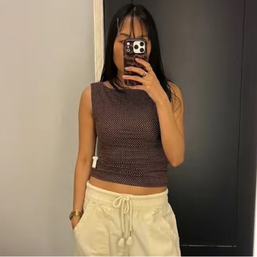 Reformation Dusk Knit Top in Chocolate Chip